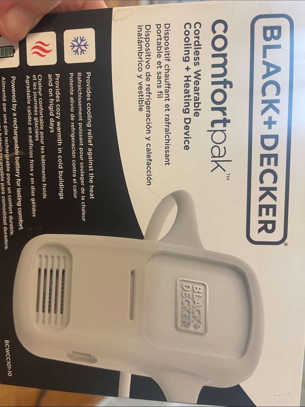 Comfortpak cordless wearable cooling and heating device.